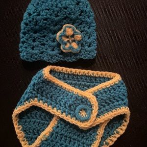 Hand knitted baby hat & diaper cover
